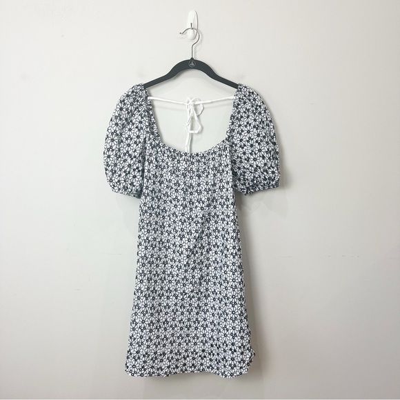 & Other Stories Frill Sleeve Embroidered Mini Dress White Blue Floral Tie Back - Picture 4 of 8